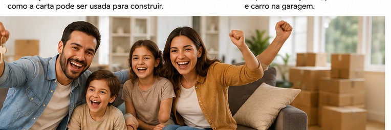 Família comemorando a conquista da casa nova após adquirir carta contemplada de imóvel